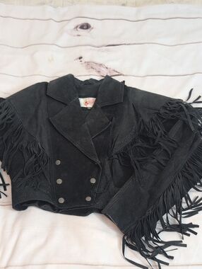 Vintage Adler Black Leather Fring Moto Style Jacket size Small